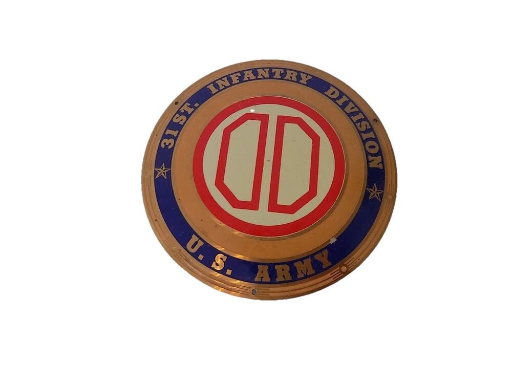 Vintage 31st Infantry Division US Army brass plaque or license plate topper